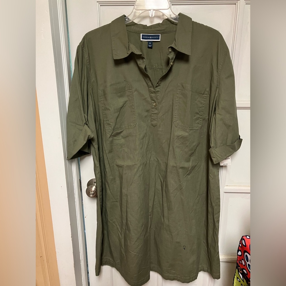 Karen Scott Olive Green Shirt Dress NWT 2x